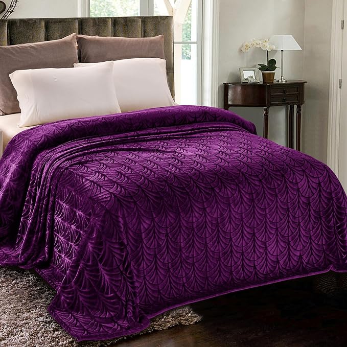 Whale Flotilla Soft Flannel Fleece King Size Bed Blanket, Purple | Cozy Lightweight Breathable Coverlet, Plush Fluffy Bedspread, Vintage Pattern Decorative Blanket for Bed All Season, 90"x104"