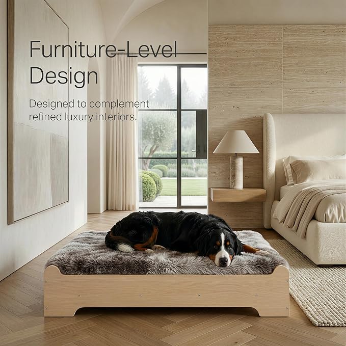 Elevated Wood Dog Bed Frame with Foam Mattress, WoodPattern, XL | Raised Dog Bed with Washable Cover, Furniture-Style Design for Indoor Living