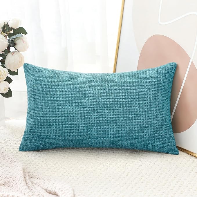 OTOSTAR Linen Throw Pillow Cover Set of 1 Decorative Lumbar Pillowcases Cushion Covers 16x24 Inch for Home Decor Sofa Bedroom Car 40 x 60CM Turquoise