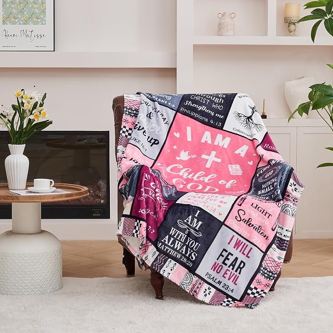 Christian Gifts for Women, Happy Birthday Gifts for Women, I Am a Child of God Blanket, Inspirational Gifts for Mom, Friend, Daughter, Sister, Baptism Gift for Girl Blankets 50''x60'' Pink