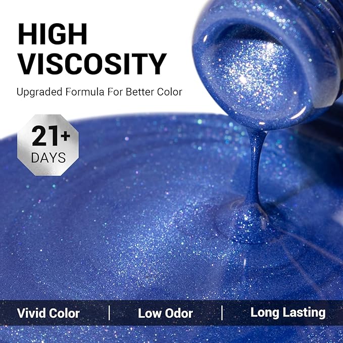 MelodySusie Blue Shimmer Glitter Gel Nail Polish,0.5fl oz Soak Off UV LED Dark Blue Glitter Gel Polish Gift for Women Nail Art Manicure Salon DIY Nail Design Decoration at Home-G187