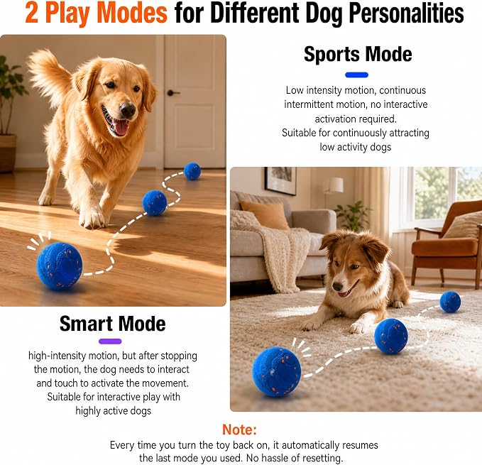 TEYYVN Interactive Dog Toy Ball,Automatic Interactive Dog Ball- Self Moving Toy for Small Medium | Motion Activated, Durable ChewProof ETPU Material, USB Rechargeable, Relieves Boredom
