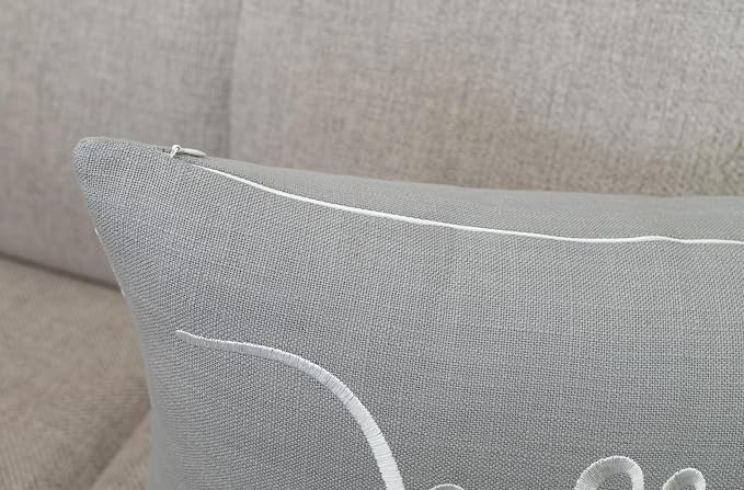 EURASIA DECOR Blessed Embroidered Lumbar Pillow Cover 12x20, Light Grey | Raised ivory script on light grey; scripture faith gift, cotton, hidden zip, solid back, cover only