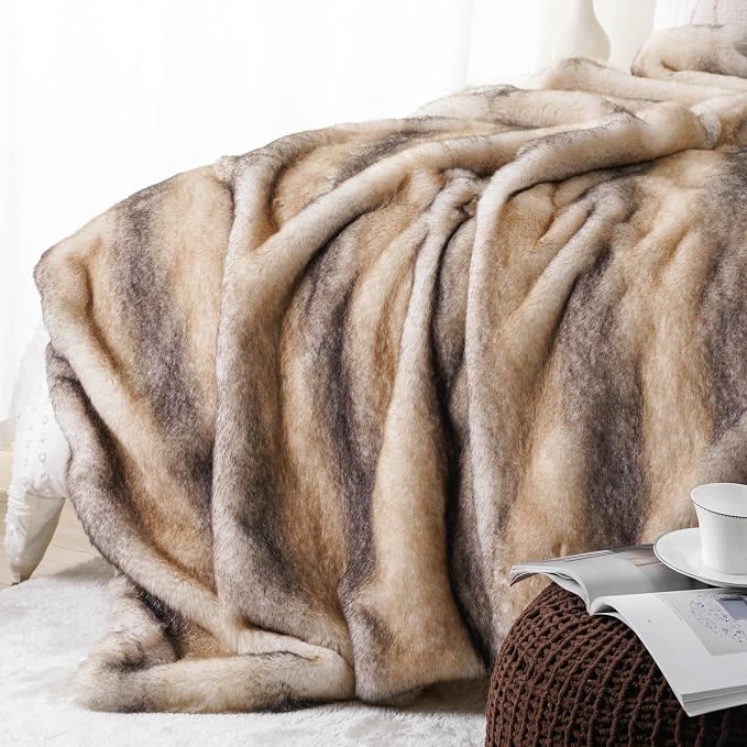 BATTILO Luxury Faux Fur Throw Blanket for Couch, 50"x60", Thick, Smoothly | Super Soft Warm Furry Fuzzy Fluffy Cozy Mink Fur Blanket for Bed, Sofa, Chair, Living Room, Bright Colors