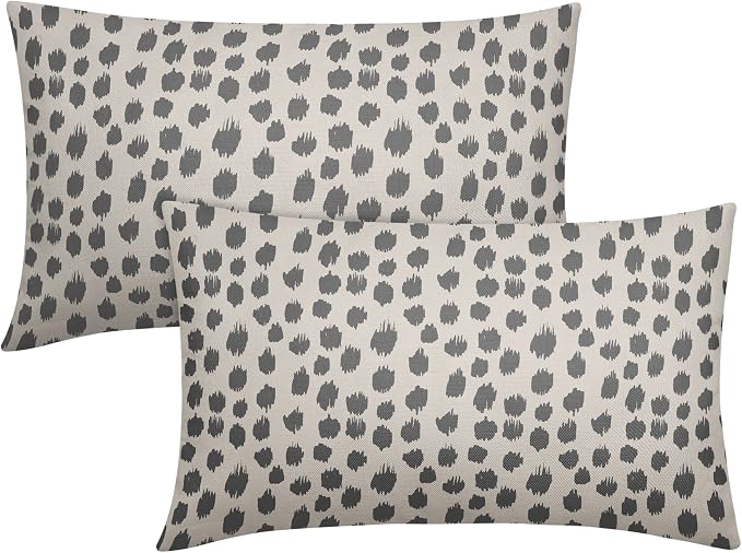 Grey Gray Cream Pillow Covers 12x20 Set of 2 Boho Design Polka Dot Throw Pillows Modern Brush Strokes Print Decorative Outdoor Pillowcase Lumbar Cushion Cover Linen Pillow Case for Home Sofa Couch Bed