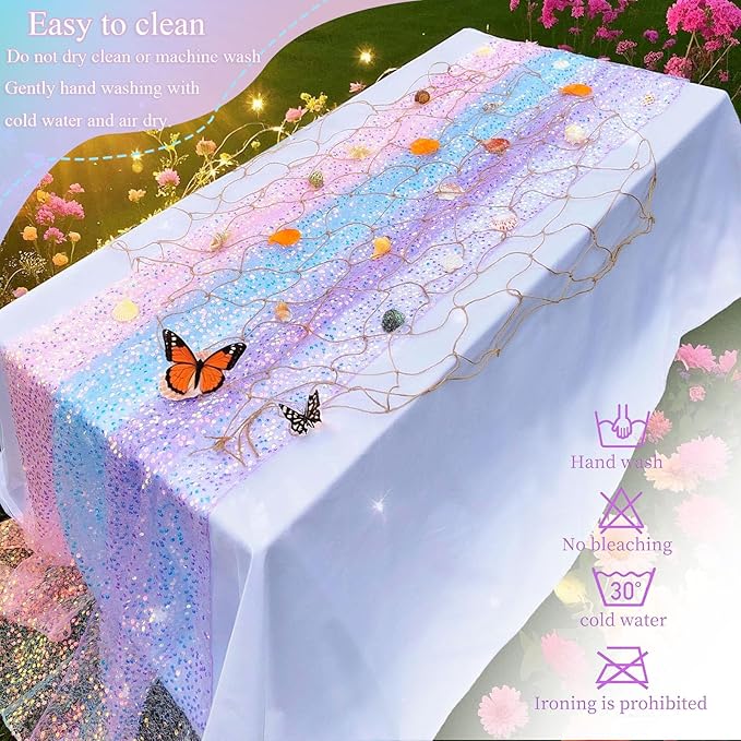 White Sequin Table Runner, 10 Ft 2 Pack, Perfect for 6 - 8 Ft Tables, Iridescent Table Runner 120" x 17" for Wedding Birthday Party Decorations
