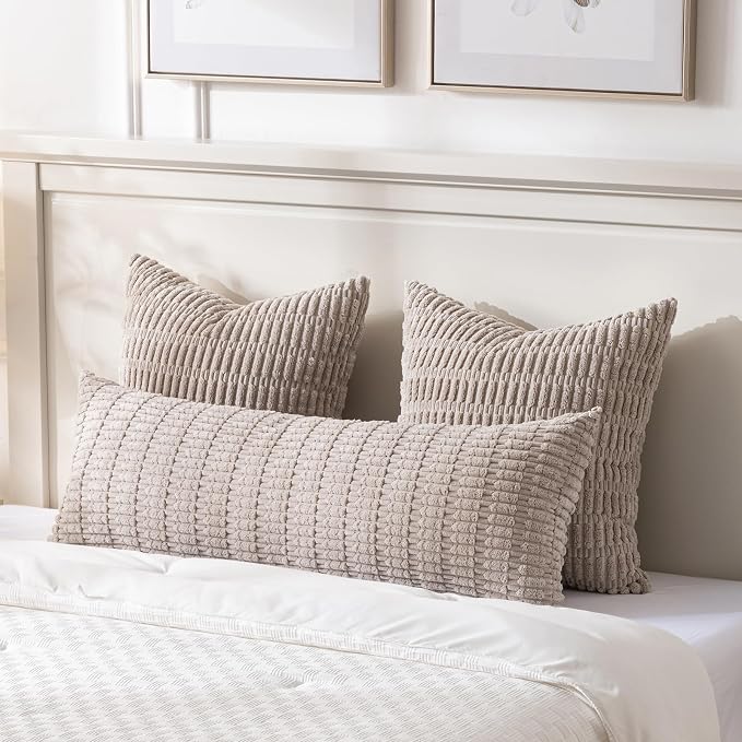 Fancy Homi Decorative Throw Pillow Covers for Bed Couch Bedroom Bench, Soft Corduroy Solid Pillow Case, Rustic Farmhouse Boho Room Decor,36" x 14" (Pack of 1),Taupe