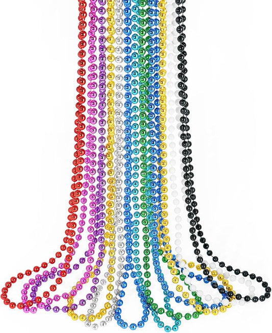 SHAOQINLIN 12 PCS Mardi Gras Beads, 10 Colors 33 Inch Colorful Bead Necklaces Bulk Party Beads Necklace Round Beaded Necklaces for Mardi Gras, St. Patrick's Day, Christmas, Carnival Party Favor
