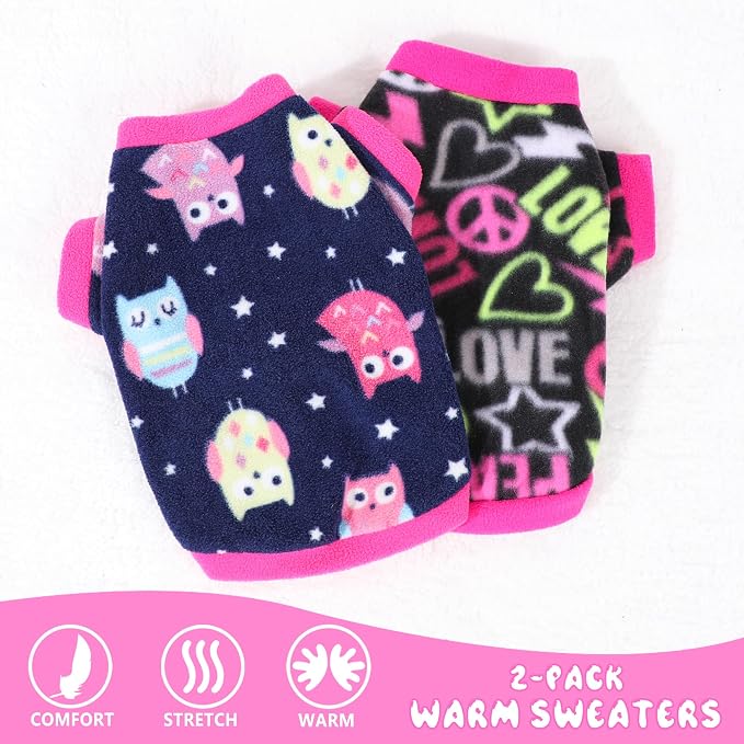 2 Pieces Dog Sweaters for Small Dogs Girl Fleece Puppy Sweater for Teacup Chihuahua Yorkie Clothes Soft Warm Dog Clothes Doggie Pet Outfit Cute Print, Rose, Pink, Medium