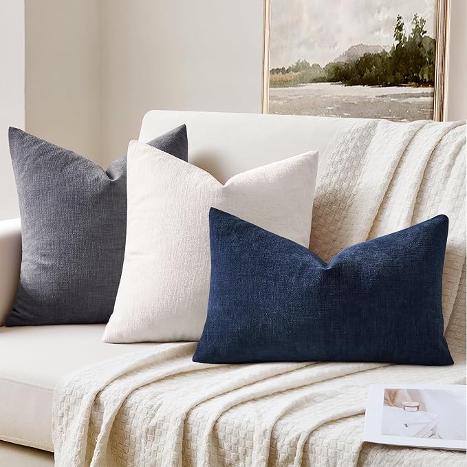 MIULEE Navy Chenille Couch Throw Pillow Covers, 18x18 | Set of 2, Soft Coastal Home Decor, Modern Farmhouse Decorative Pillowcases for Sofa Living Room Bed