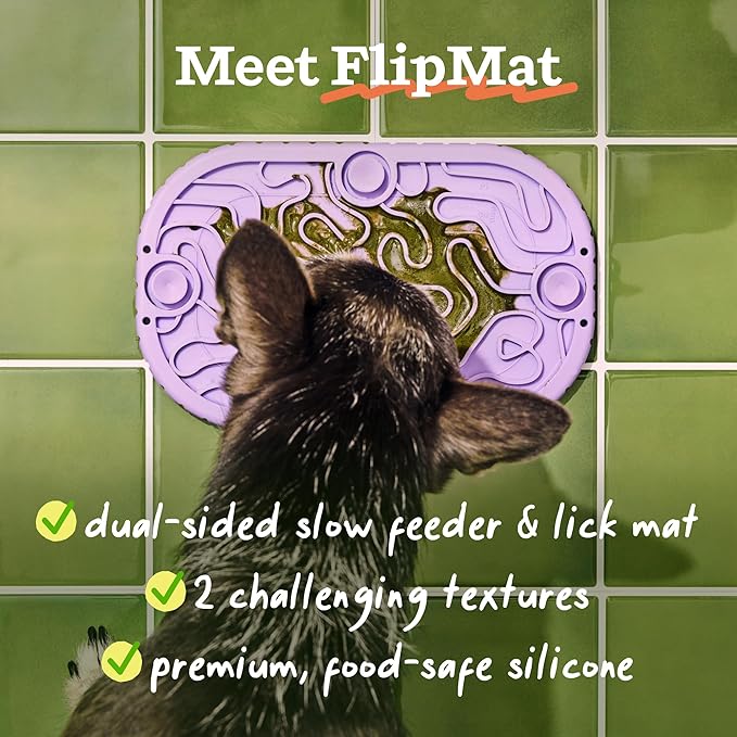 Woof FlipMat Mini, Dual-Sided Dog Lick Mat & Slow Feeder, Lavender