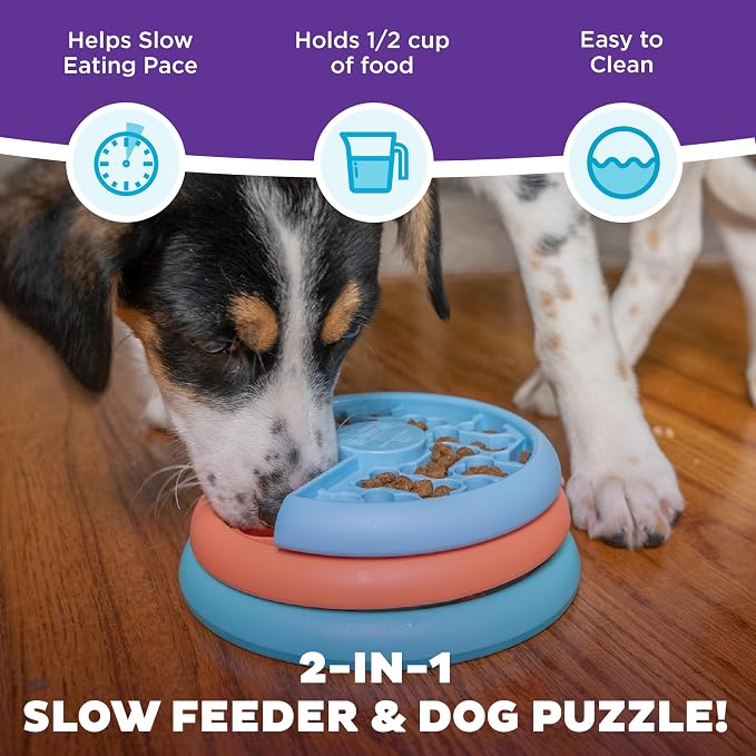 Outward Hound Nina Ottosson Lickin’ Layers 3-in-1 Dog Toy Treat Puzzle, 7" | Level 2 Intermediate, Interactive Slow Feeder, Lick Mat, Treat Puzzle, Holds 1 Cup Food, Non-Slip Base, Small Dogs & Puppies