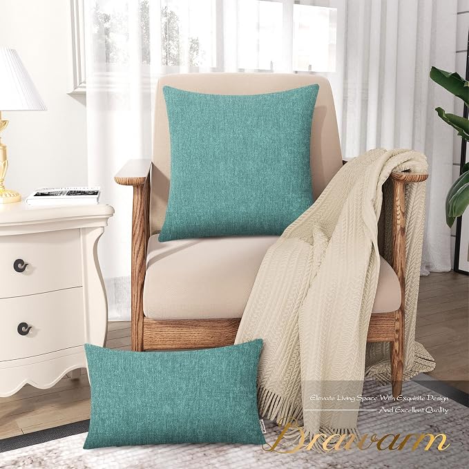 BRAWARM Throw Pillow Covers 20x20 Inches - Teal Chenille Pillow Covers Pack of 2, Solid Dyed Soft Chenille Pillow Cases for Couch Sofa Bed Home Decoration