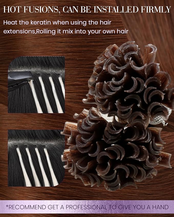 LaaVoo K Tip Hair Extensions Real Human Hair Auburn U Tip Hair Extensions Human Hair Auburn 50g 50s 14 Inch