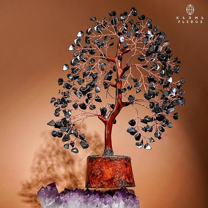 Crystal Tree of Life Birthday Gifts for Women, Men, Handmade Home Decor, Office, Room Decoration, Black Obsidian Reiki Healing Crystal Chakra Tree for Money, Good Luck Gifts for Her, Mom & Dad