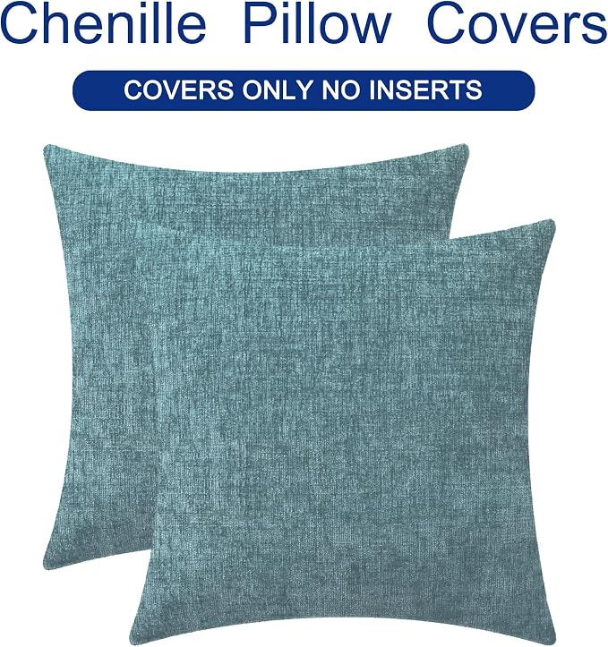 CaliTime Decorative Couch Throw Pillow Covers 20 X 20 Inches Smoke Blue | Pack of 2, Cozy Chenille Cushion Cases for Sofa Bed Living Room Farmhouse Home
