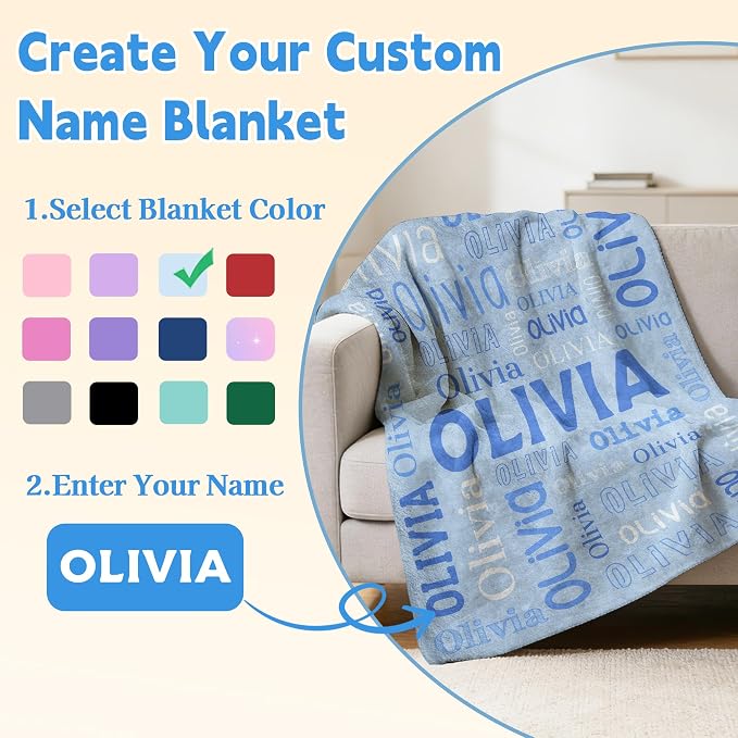 Custom Blanket with Name, Personalized Name Blankets for Teen Girls Boys Kids Baby, Customized Flannel Throw Blanket Gifts for Christmas Birthday - Printed in USA