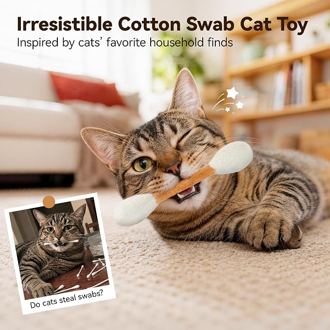 Potaroma 3 Pack Cat Toys Felt Cotton Swab Design with Catnip