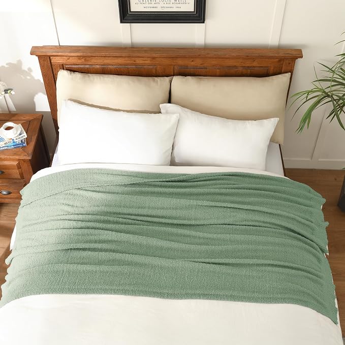 Throw Blanket for Couch Super Soft Blankets for Bed Comfy Cozy Blanket Knit Fuzzy Plush Fleece Blanket Gift for Women Lightweight Blanket for Living Room Sofa 50 x 60 Inches Sage
