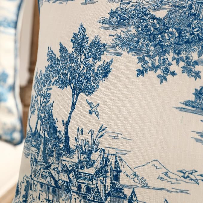 patdrea French Vintage Linen Throw Pillow Cover,18"x18",Set of 2-Lucerne A | Decorative Pillow Case,Chinoiserie Blue and WhitePillow Cover for Couch Living Room Bedroom Sofa