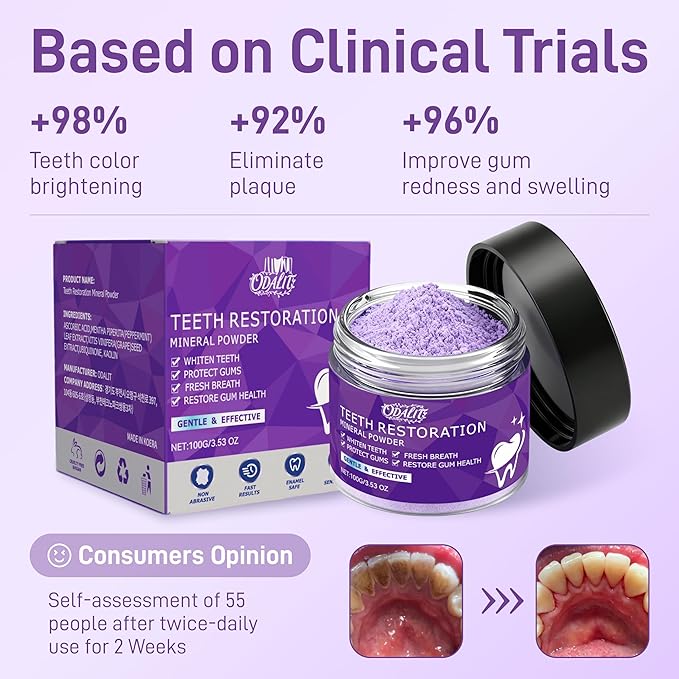 Teeth Restoration Mineral Powder,Teeth Whitening Mineral Tooth Powder,Effective in Strengthening Teeth and Gums, Dental Restoration, Fresh Breath for Daily Use 100g
