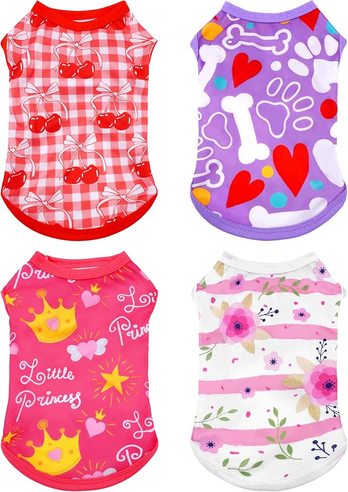 PET SHOW 4 Pack Dog Shirts for Small Medium Dogs Female Tank Top Tee Red Pink T-Shirts Pets Sleeveless Vest Girl Dog Clothes(XX-Large)