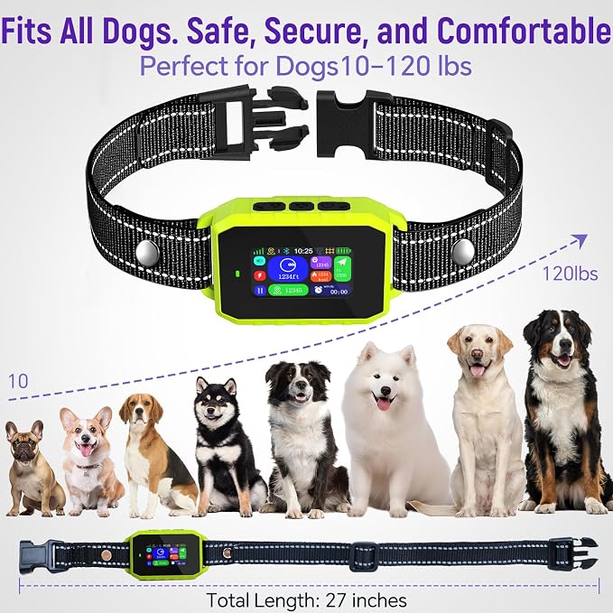 GPS Wireless Dog Fence & Remote Training Collar, Free APP Control, No Subscription Fee, Adjustable GPS Boundary, Green, Dogs 10-120 lbs