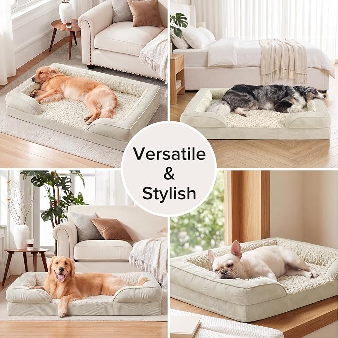L Plus Orthopedic Dog Bed for Large Dogs, Washable Dog Sofa with Egg-Crate Foam, Waterproof Lining and Non-Skid Bottom