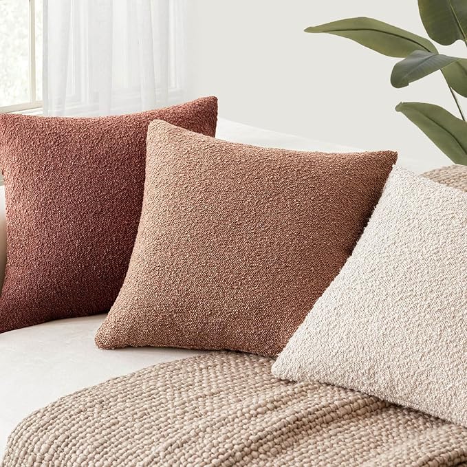 Foindtower Pack of 2 Textured Boucle Throw Pillow Covers Accent Solid Pillow Cases Cozy Soft Decorative Couch Cushion Case for Chair Sofa Bedroom Living Room Home Decor 18x18 Inch Dusty Orange Hazel
