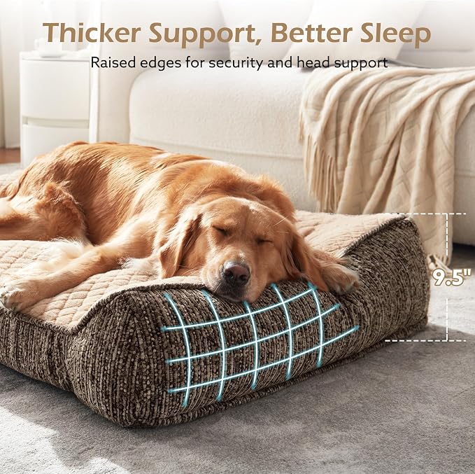 JOEJOY XL Orthopedic Dog Bed for Large Dogs - Extra Thick Foam Pet Bed Sofa with Bolster Sides, Large Sized Dog Couch Bed with Removable Washable Cover, Non-Slip Bottom, Brown (45"x32")