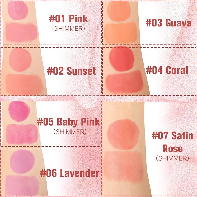 Dewy Liquid Blush for Cheeks, High Pigment Buildable Cream Blush, Long-Lasting Natural Glow - Hydrating Formula Lightweight Makeup Radiant Flushed Cheeks (07 Satin Rose)