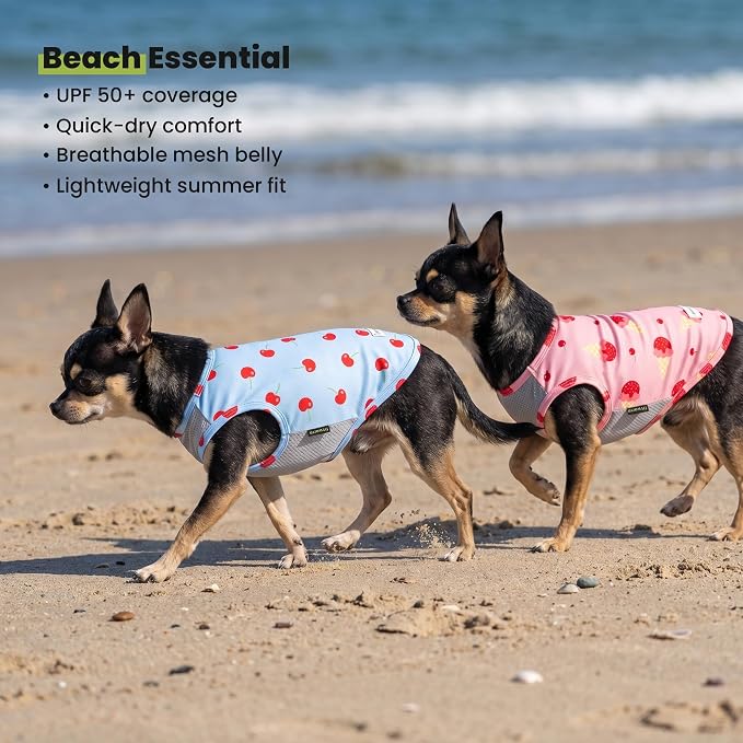 Fitwarm 2 Pack Ice Cream & Cherry UPF 50+ UV Sun Protection Dog Shirt, Lightweight Cooling Vest, Quick Dry Summer Clothes for Small Dogs Girl, Pet Outfit, Pink, Light Sky Blue, Medium