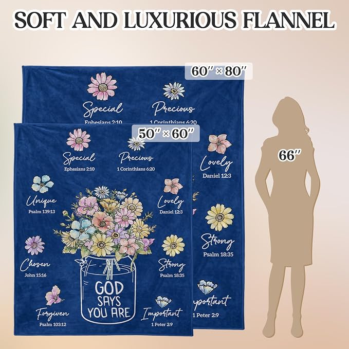 Navy Blue Christian Religious Gifts for Women, Christian Blanket 80''x 60'' | Birthday Gifts for Women, Christmas Spiritual Baptism Religious Gifts for Sister Mom Daughter Girls Wife, Soft Throw Blankets