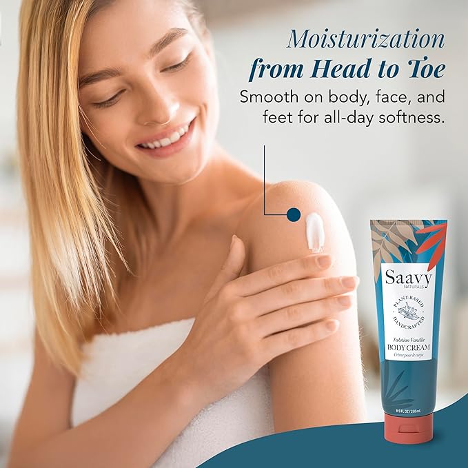Saavy Naturals Deeply Hydrating Body Cream for Dry Skin – Nourishing Shea Butter, Plant-Based & Sustainably Sourced – Tahitian Vanilla – 8.5 fl oz, 2 pack