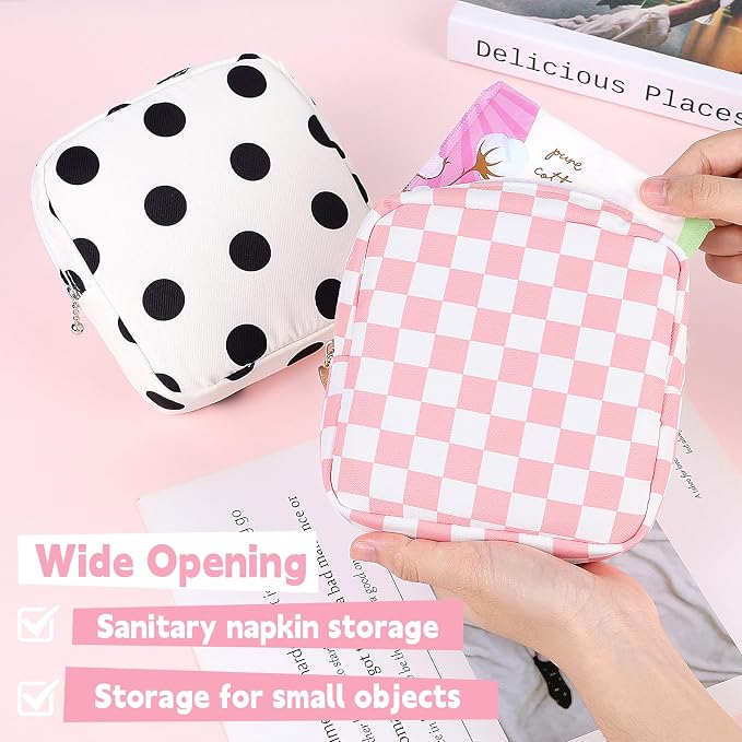 Period Bag Pouch Soft Cloth Sanitary Napkin Storage Bag Portable Menstrual Pad Pouches Tampon Holder for Purse First Period Kit for Girls 9-12 (Black Striped Dog)