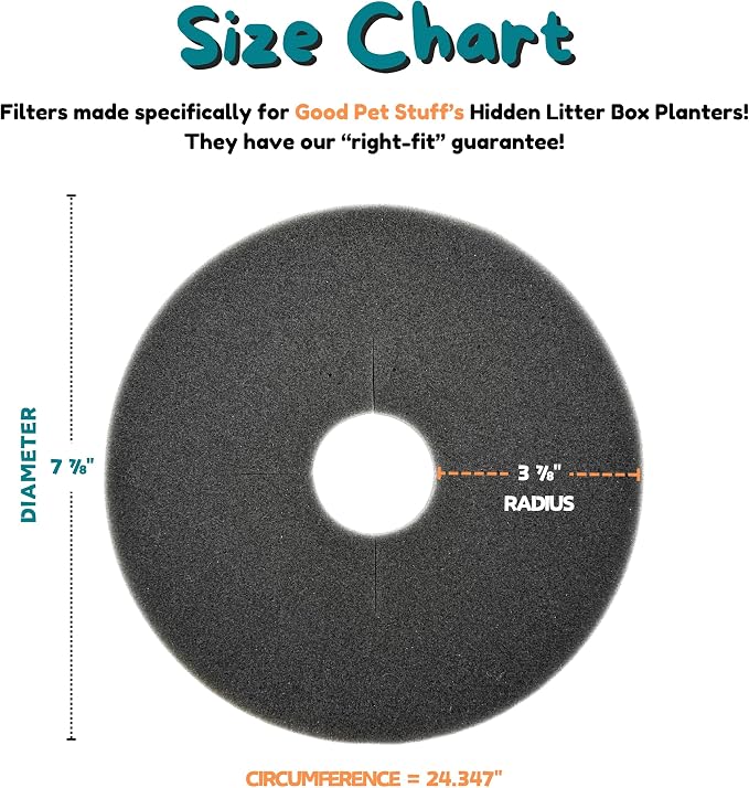Good Pet Stuff Replacement Carbon Odor Control Filters for Hidden Litter Box Planter, Original Round Shape, Easy to Install, Odorless, Absorbs Smells, Sunlight Activated Charcoal Infused, 8 Pack