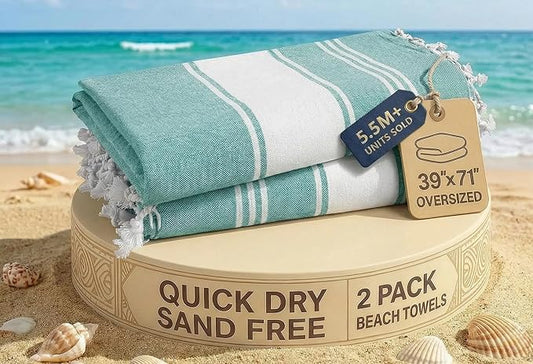 LANE LINEN Beach Towel Oversized, 2 Pack Turkish Beach Towels, Pre-Washed Stylish Womens, Quick Dry Swim, Sand Free Beach Towel, Adult Beach Towels - Hunter Green