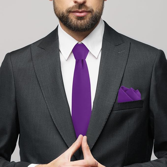 Black Tie Set in Gift Box Mens Solid Color 3.15" (8CM) Black Necktie and Pocket Square Set