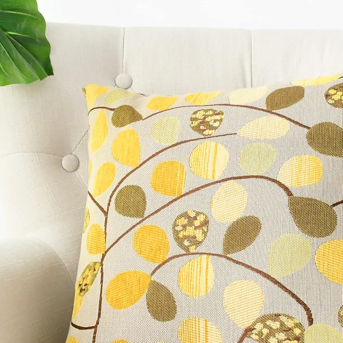 CaliTime Decorative Throw Pillow Covers 20 X 20 Inches Ecru Gold | Luxury Chenille Cute Leaves Cushion Case Shell for Couch Sofa Bed Living Room Home