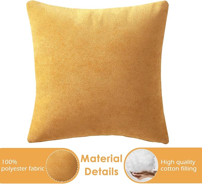 BEEY Throw Pillows with Inserts Included, 16x16 Inches Sofa Square Throw Pillows for Sofa Couch, A Pack of 2 Polyester Decorative Pillow Covers with Inserts for Living Room, Bedroom, Office (Yellow)