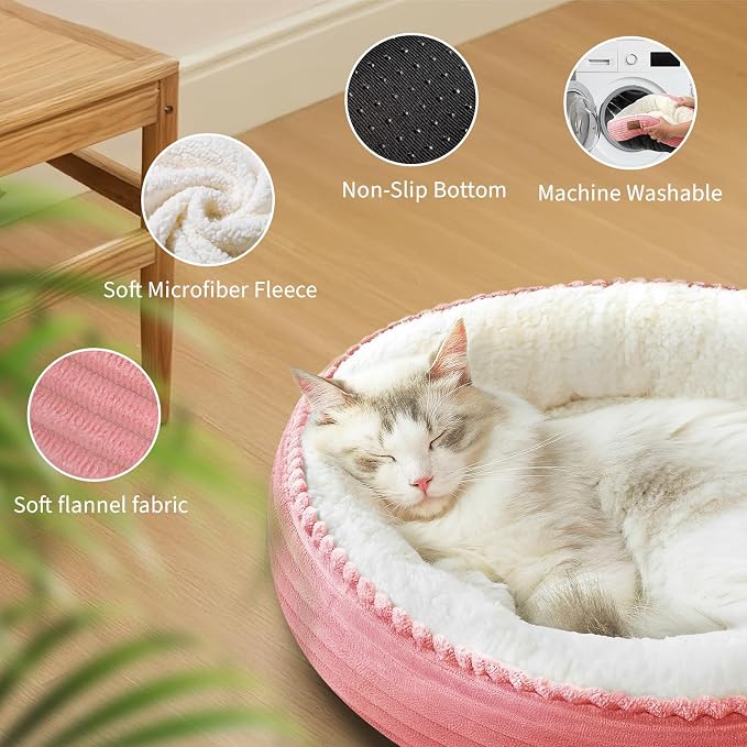 Zerbuger 23in Pink Round Dog Bed Sofa for Dogs Cats, Machine Washable | for Small/Medium/Large Dogs Cats, Foam Pet Couch with Removable Mat Non-Slip Bottom, Pet Cuddler for Indoor/Outdoor/Car/Cage