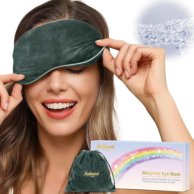 BeHoomi Heated Eye Mask, Weighted Sleep Mask Warm Compress for Eyes, Cooling Eye Mask for Sleeping, Reusable Eye Masks for Home, Office, Hot and Cold for Eye Relaxation, Mothers Day Gifts (Grey)