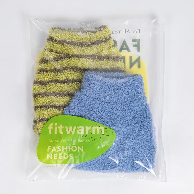 Fitwarm 2 Pack Striped Fleece Dog Sweater, Warm Winter Clothes for Small Dogs Boy Girl, Fuzzy Pet Outfit, Sky Blue, Olive Green, XL