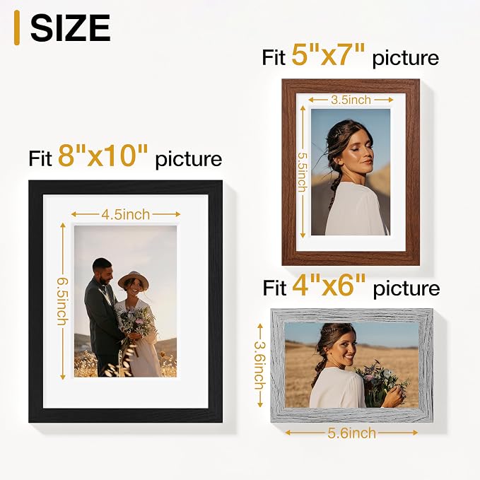 Vittanly 15 Pack Gallery Wall Frame Set, Black, Walnut Brown, Grey | Picture Frames Collage Wall Decor: 3pcs 8x10, 6pcs 5x7, 6pcs 4x6. Picture Frame Set for Wall or Tabletop Display