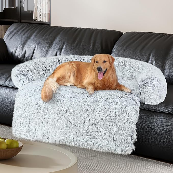 Luxurious Dog Couch Bed Protector for Dog Pet Couch Cover Dog Sofa Beds(XL) | Removable Fluffy Plush Dog Couch Bed Washable, Calming Dog Sofa Beds, Waterproof Couch Protector, Pet Beds Mats for Couch(L)