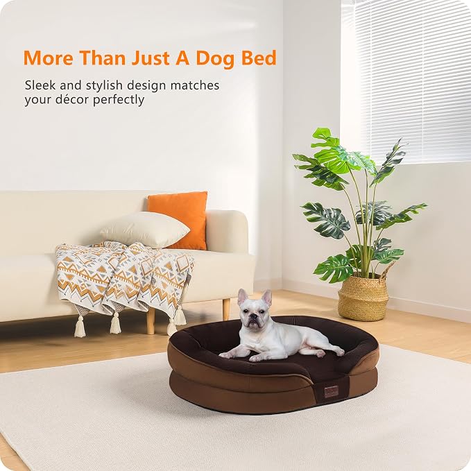 Dwanton Orthopedic Waterproof Medium Dog Bed Sofa, Gel Memory Foam, 28" | Egg-Crate Foam Dog Sofa, Washable Pet Bed with Four Sided Bolster Cushion, Removable Cover & Non-Slip Bottom, Brown
