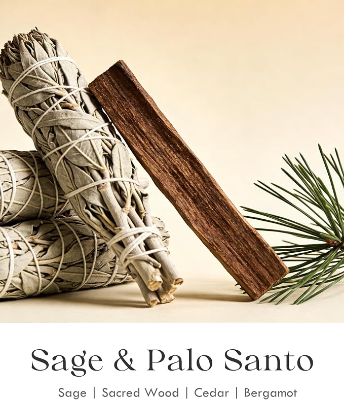 AOOVOO 2 Pack Sage & Palo Santo Candles for Cleansing - 3 Wick 12oz Large Scented Candle with Amethyst Crystals, Sage & Palo Santo Inside, Non-Toxic Soy Candles for Meditation Spiritual Healing Gift