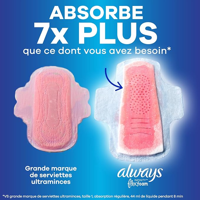 Always, Infinity With FlexFoam Pads For Women, Size 4, Overnight Absorbency With Wings, 26 Count