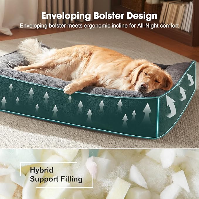 FURTIME XL Orthopedic Dog Bed Large Sized Dog, Extra Washable Dog Couch 42" | Supportive Thick Pet Sofa, Ergonomic Slant Dog Beds with Removable Cover, Ultra Soft Surface & Non-Slip Bottom, Grey