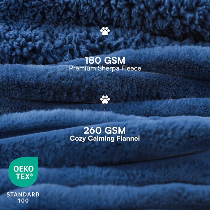 Luciphia Waterproof Dog Blanket, Washable Reversible Flannel Pet Throw | Reversible fleece cover for couch, bed, and crate; calming, and claw-resistant for dogs, cats, puppies Blue L(65''x57'')
